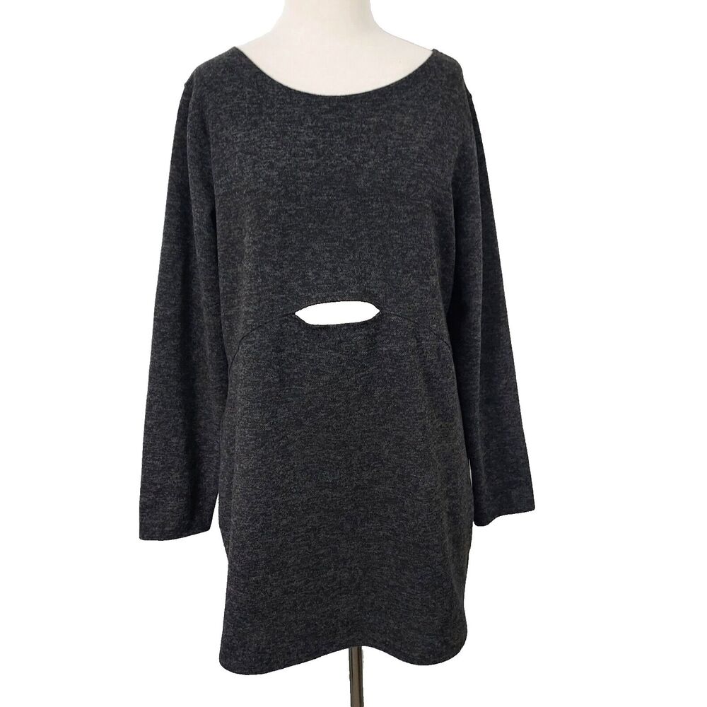 Wild Fable Tunic Dress Cut Out Womens Size XXL Long Sleeves Stretch Black Gray